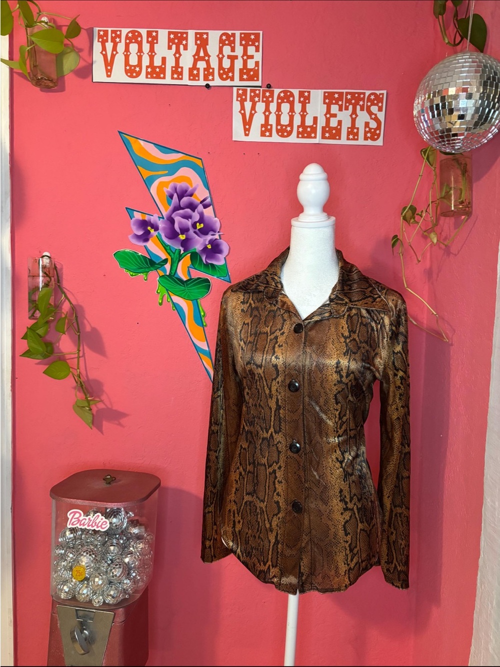 Vintage Snake-Print Button Down